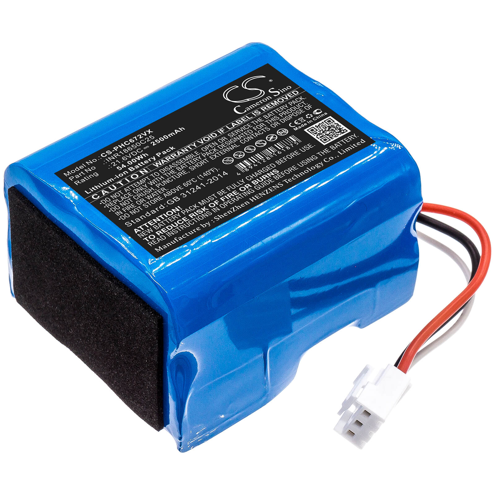 21.6V, 2500mAh, Li-ion Battery fits Philips, Fc6721, Fc6721/01, 54Wh