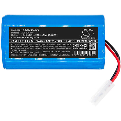 14.8V, 2600mAh, Li-ion Battery fits Myvacbot, Sn500, 38.48Wh