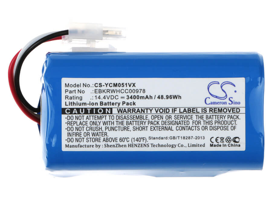 14.4V, 3400mAh, Li-ion Battery fits Yujin Robot, Iclebo Smart Ycr-m04-1, Iclebo Smart Ycr-m05-10, 48.96Wh
