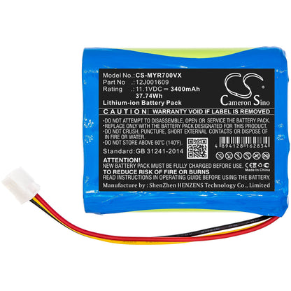 11.1V, 3400mAh, Li-ion Battery fits Moneual, Everybot Rs500, Everybot Rs700, 37.74Wh