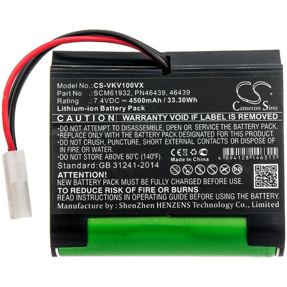 7.4V, 4500mAh, Li-ion Battery fits Vorwerk, Kobold Vr100, Kobold Vx100, 33.3Wh