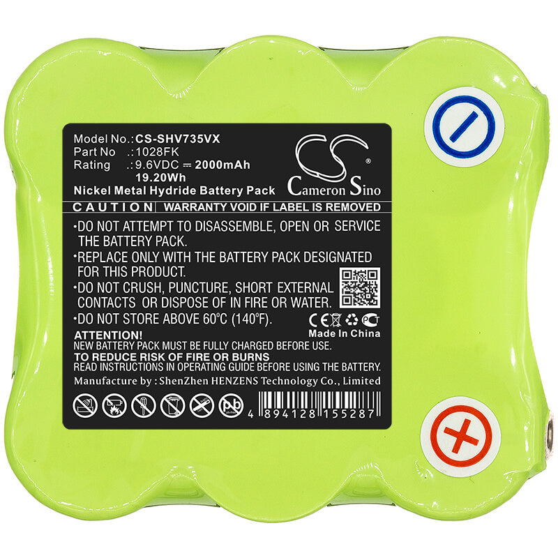 9.6V, 2000mAh, Ni-MH Battery fits Shark, Sv735, 19.2Wh