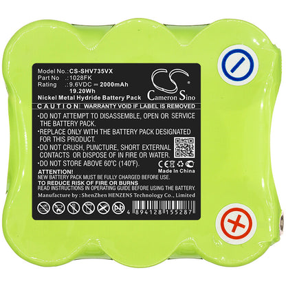 9.6V, 2000mAh, Ni-MH Battery fits Shark, Sv735, 19.2Wh