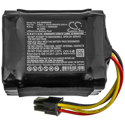 14.4V, 6000mAh, Li-ion Battery fits Vorwerk, Kobold Vr200, 86.4Wh