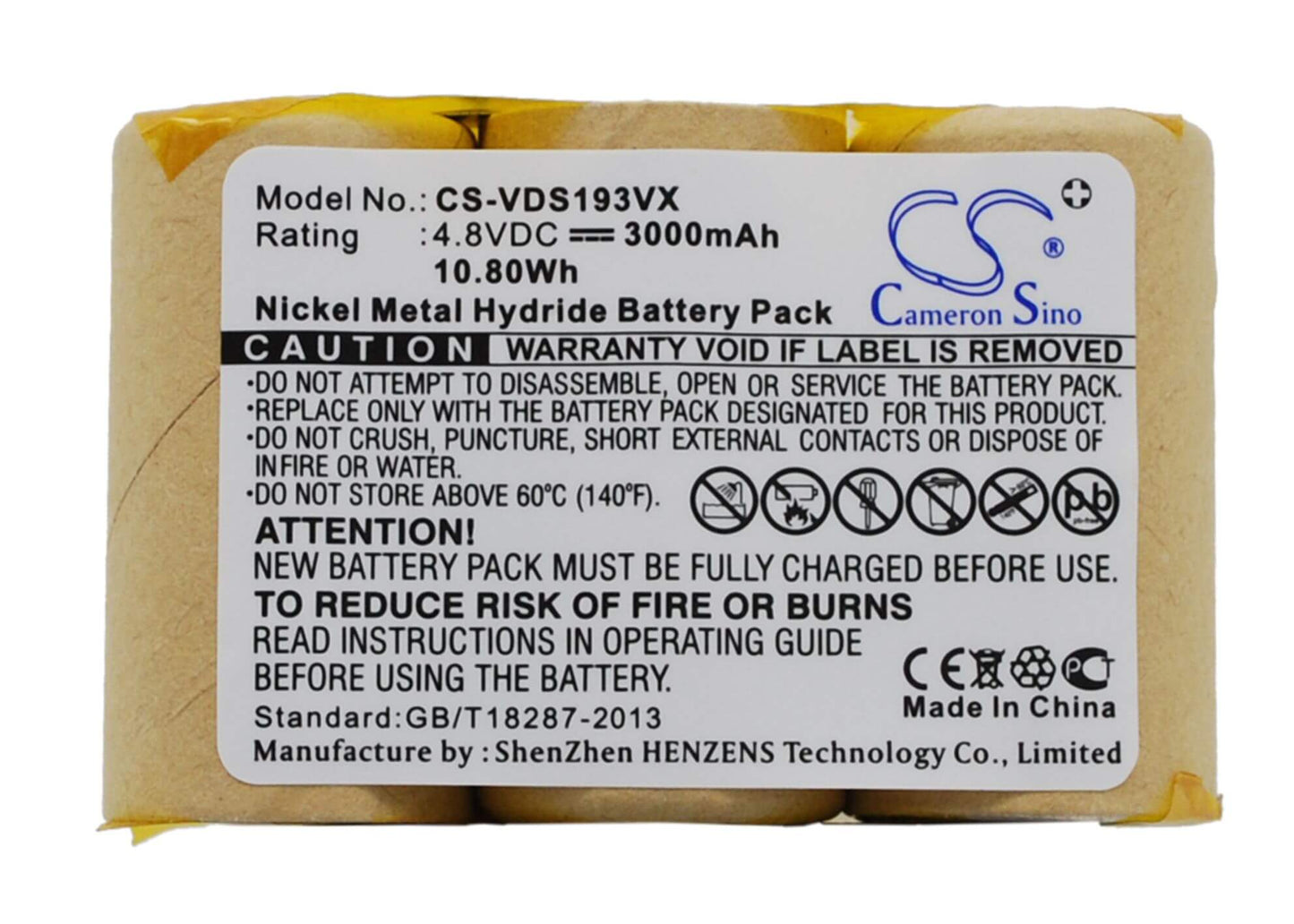 4.8V, 3000mAh, Ni-MH Battery fits Vileda, As-193e9a, 14.4Wh