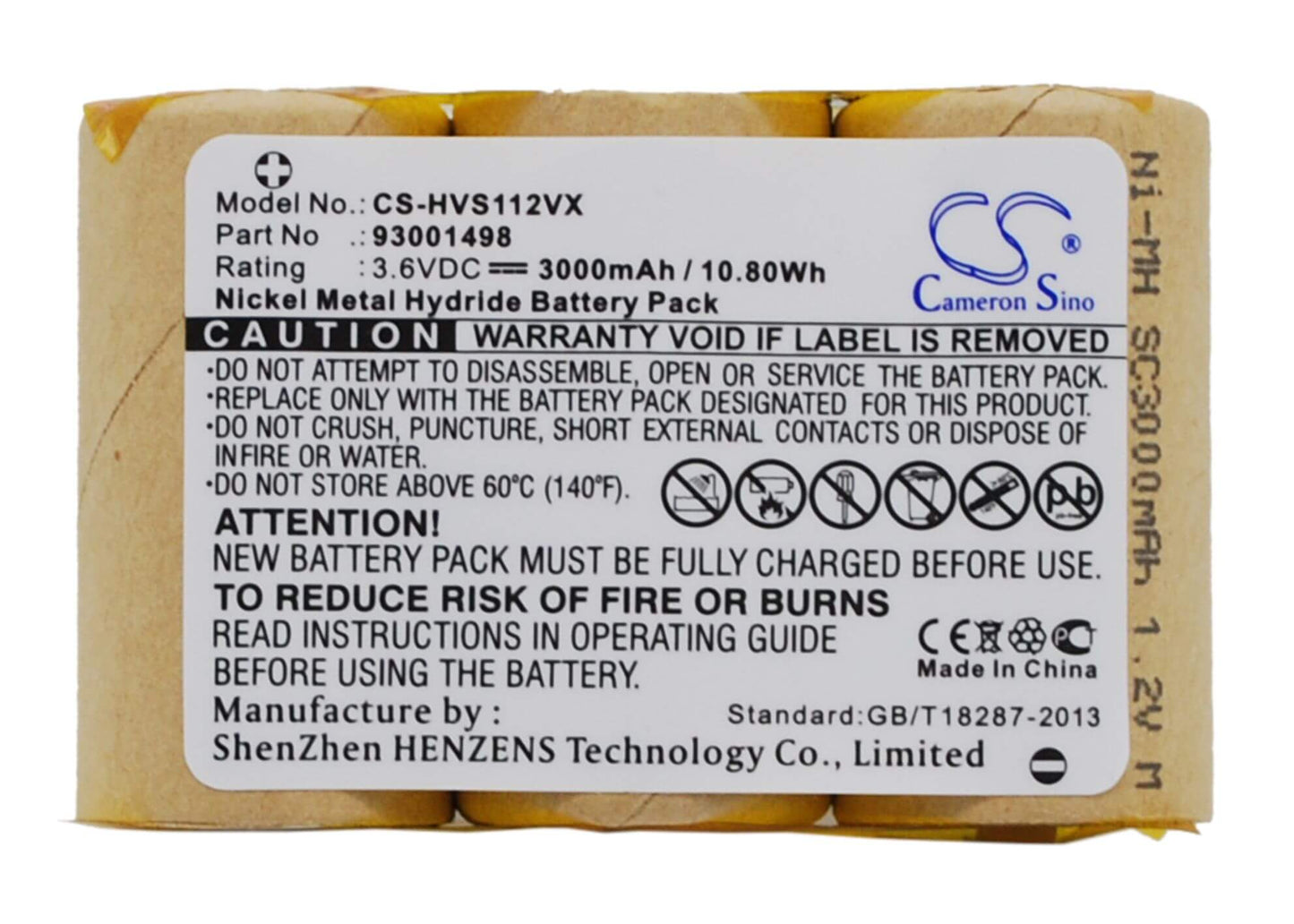 3.6V, 3000mAh, Ni-MH Battery fits Hoover, S1120, 10.8Wh