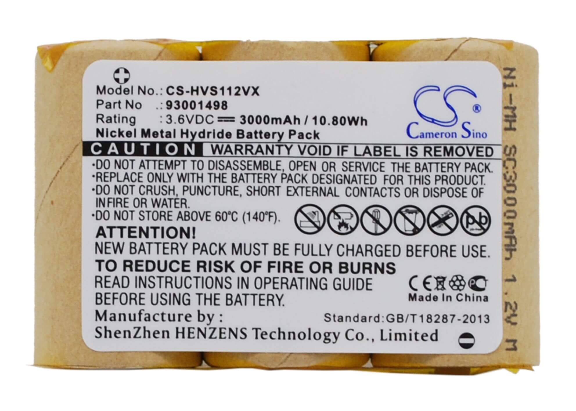 3.6V, 3000mAh, Ni-MH Battery fits Hoover, S1120, 10.8Wh