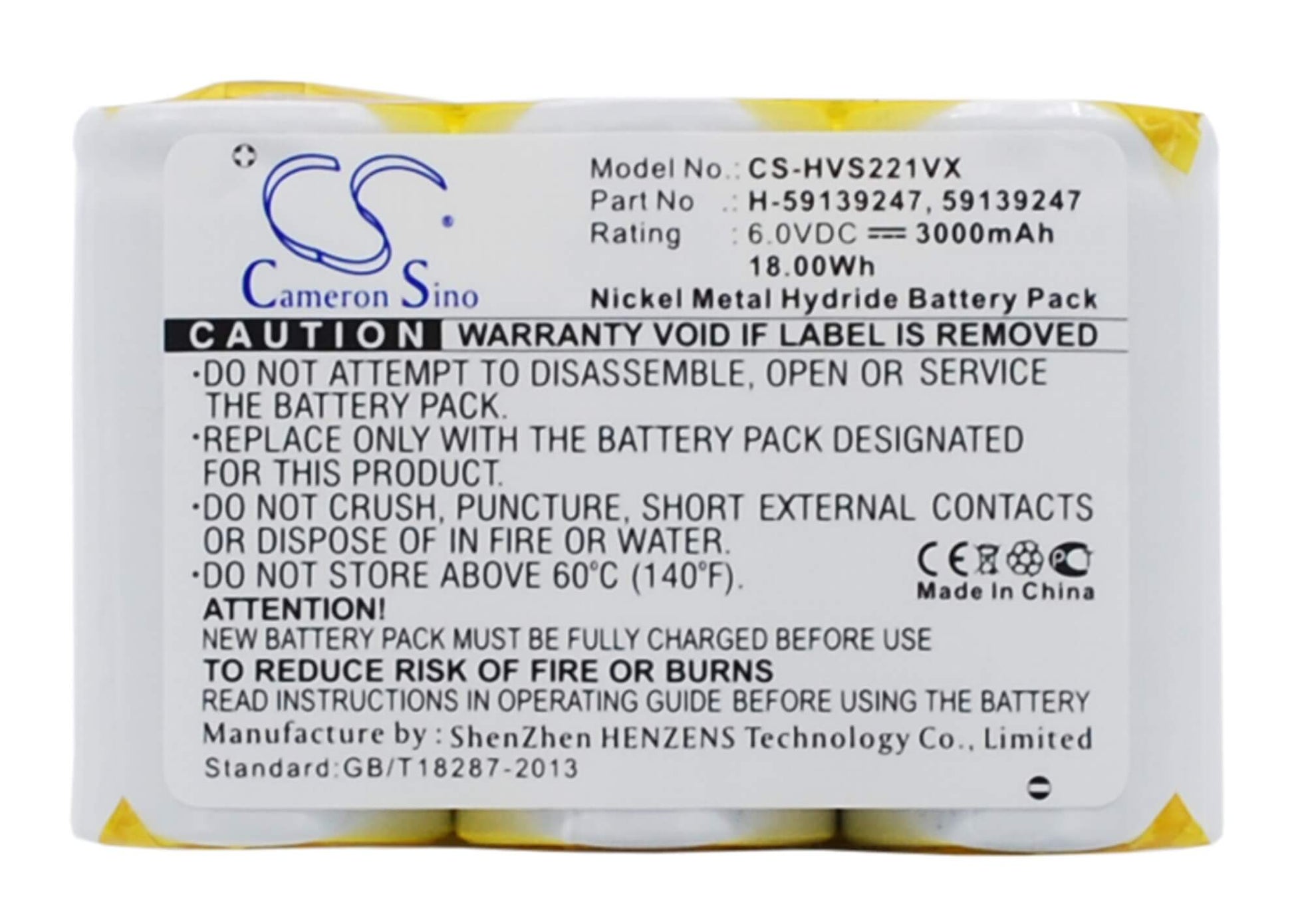 6.0V, 3000mAh, Ni-MH Battery fits Hoover, S2211, S2211-100, 18Wh