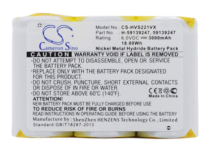 6.0V, 3000mAh, Ni-MH Battery fits Hoover, S2211, S2211-100, 18Wh