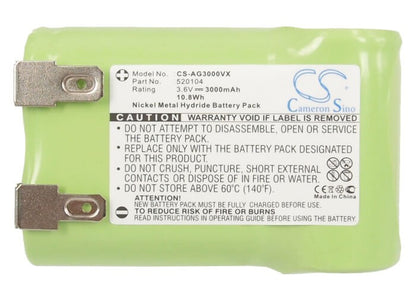 3.6V, 3000mAh, Ni-MH Battery fits Aeg, Junior 3000, 10.8Wh