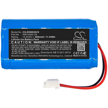 14.8V, 800mAh, Li-ion Battery fits Ecovacs, W830, W830-rd, 11.84Wh