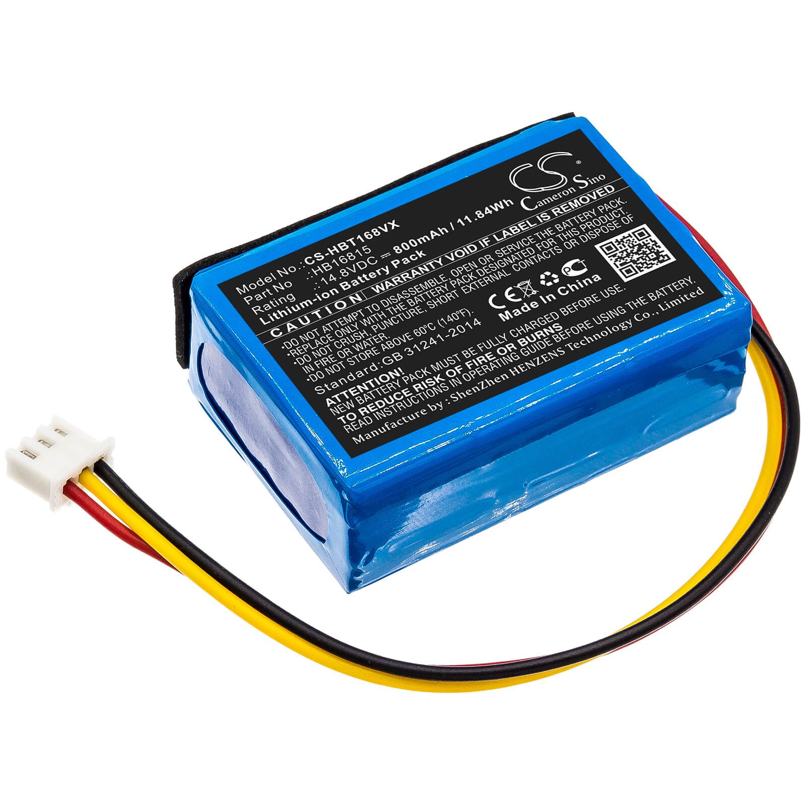14.8V, 800mAh, Li-ion Battery fits Hobot, 168, 188, 11.84Wh