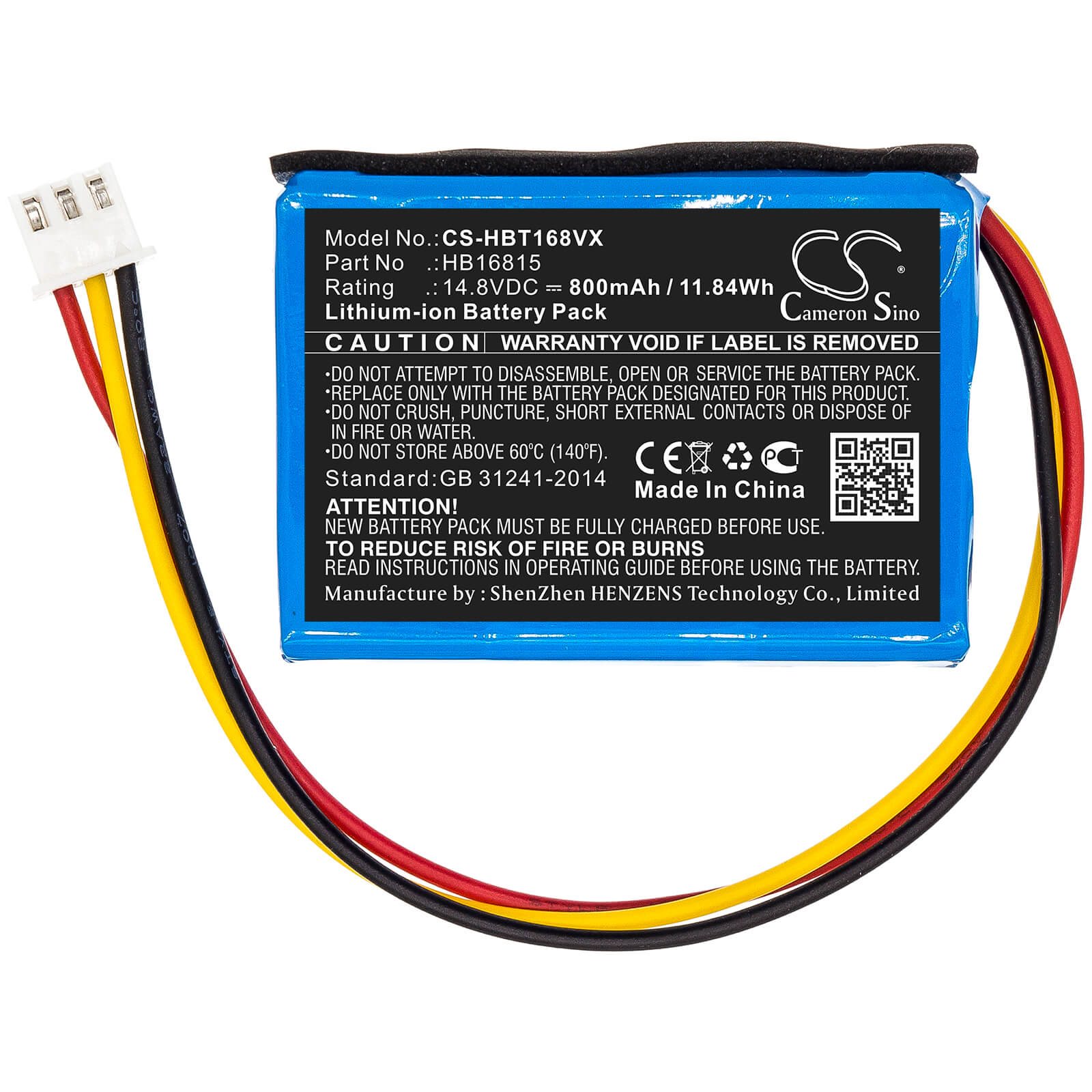 14.8V, 800mAh, Li-ion Battery fits Hobot, 168, 188, 11.84Wh