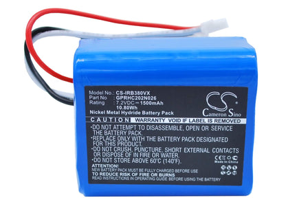 7.2V, 1500mAh, Ni-MH Battery fits Irobot, 5200b, Braava 2000, 10.8Wh