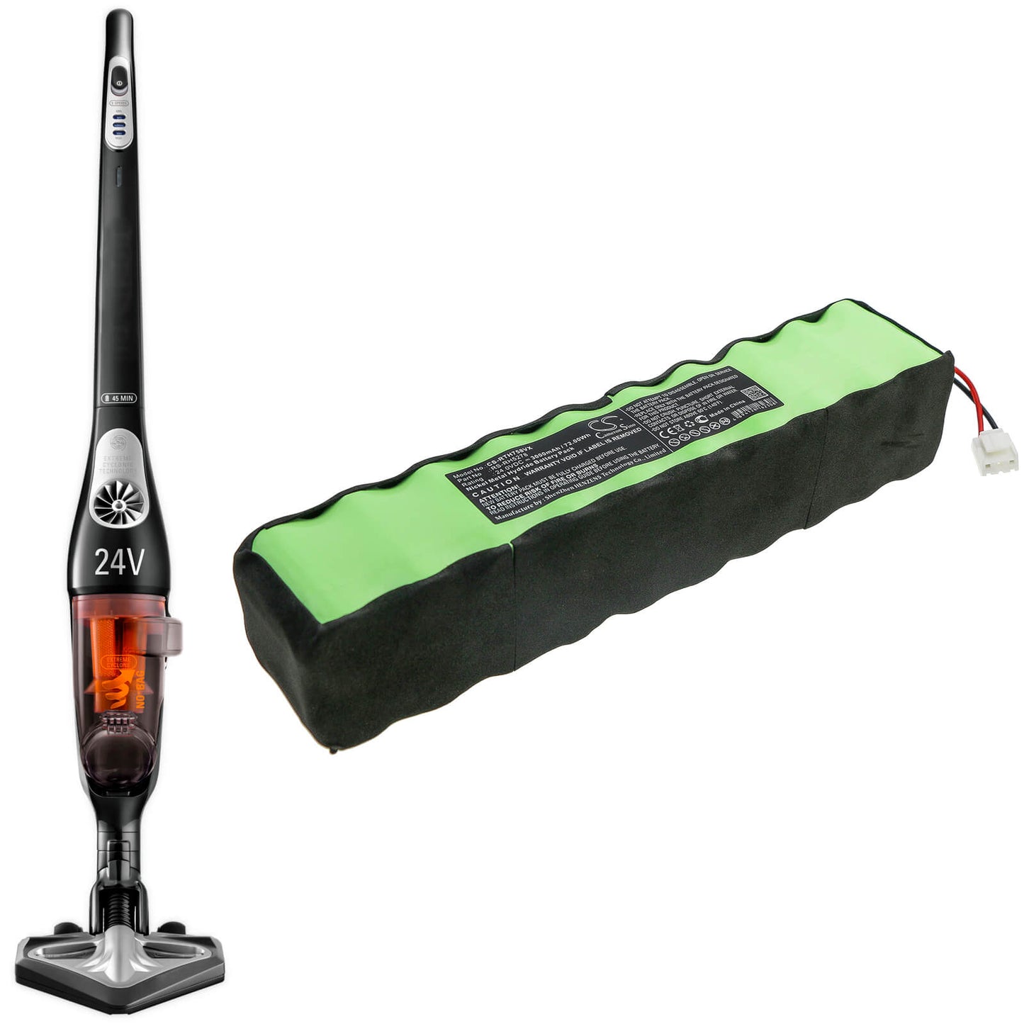 24.0V, 3000mAh, Ni-MH Battery fits Rowenta, Rh8770wu/2d1, Rh877101/2d1, 72Wh