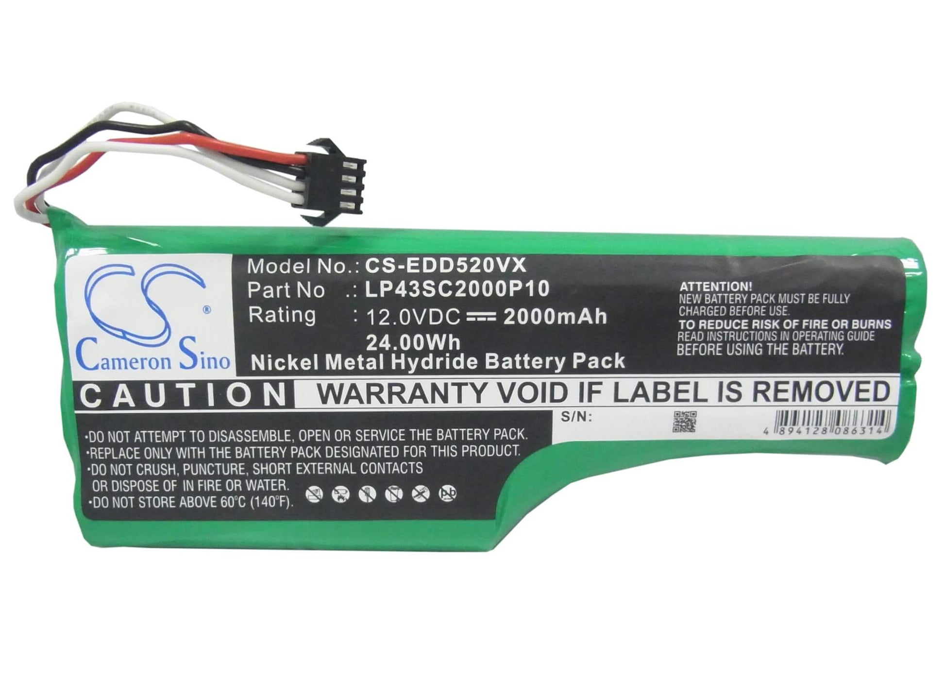 12.0V, 2000mAh, Ni-MH Battery fits Ecovacs, Deebot D520, Deebot D526, 24Wh