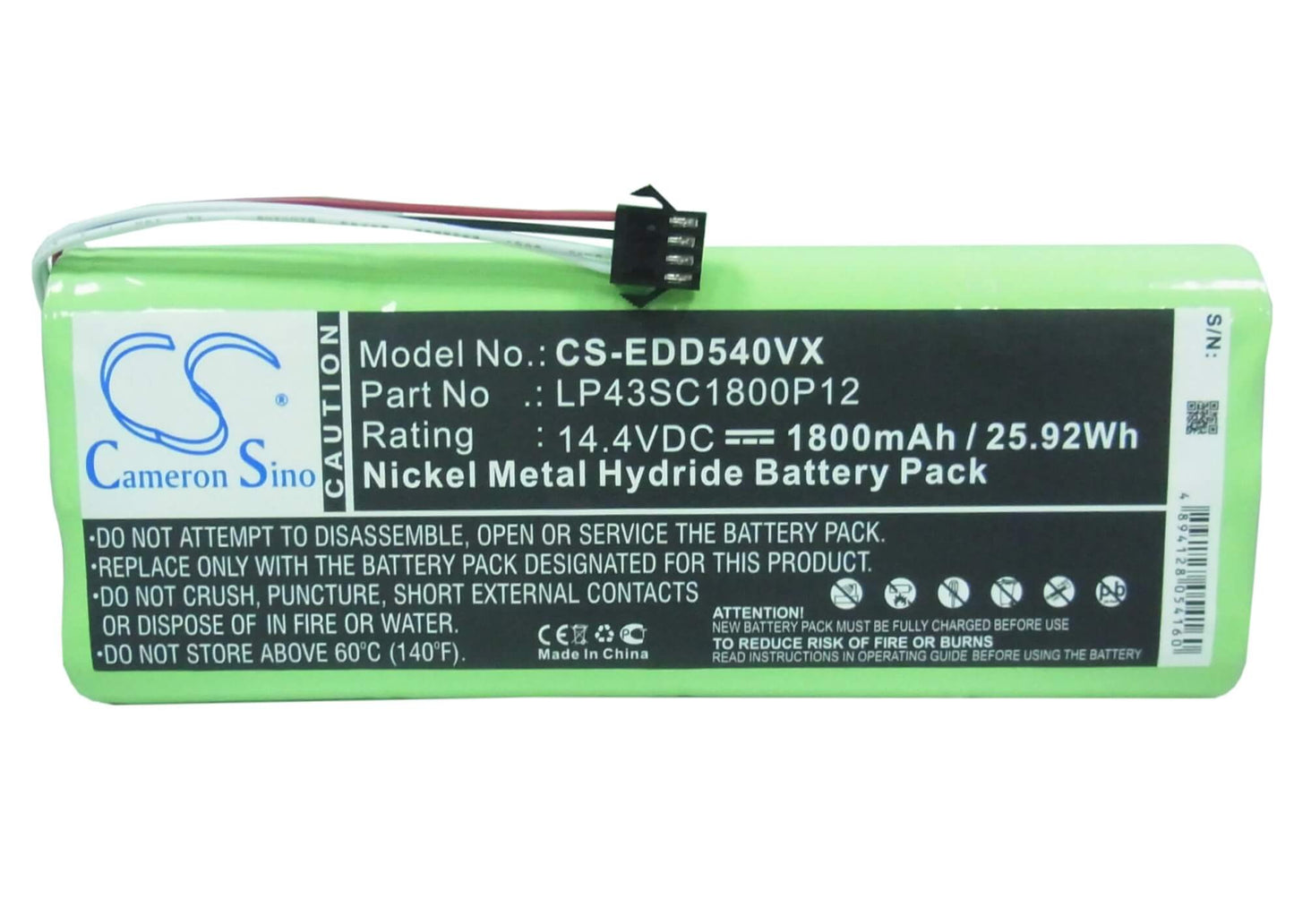 14.4V, 1800mAh, Ni-MH Battery fits Ecovacs, Deebot D523, Deebot D54, 25.92Wh