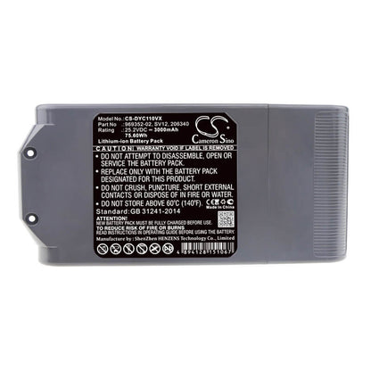 25.2V, 3000mAh, Li-ion Battery fits Dyson, Cyclone V10, V10, 75.6Wh