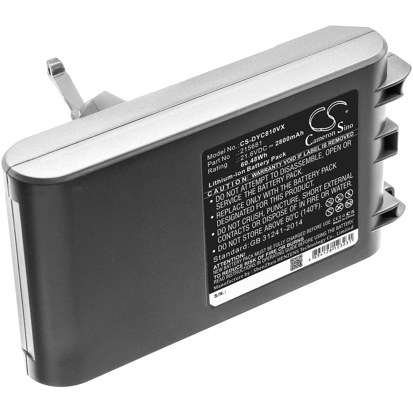 21.6V, 2800mAh, Li-ion Battery fits Dyson, Sv10, V8, 60.48Wh
