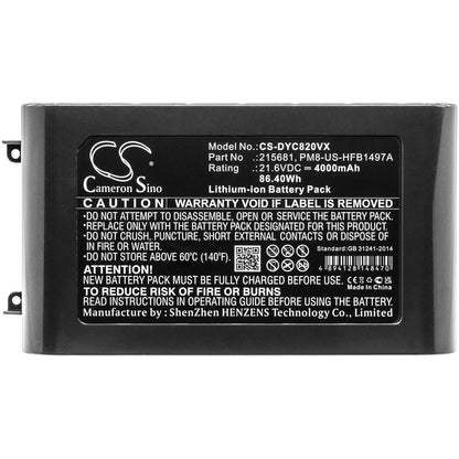 21.6V, 4000mAh, Li-ion Battery fits Dyson, Sv10, V8, 86.4Wh