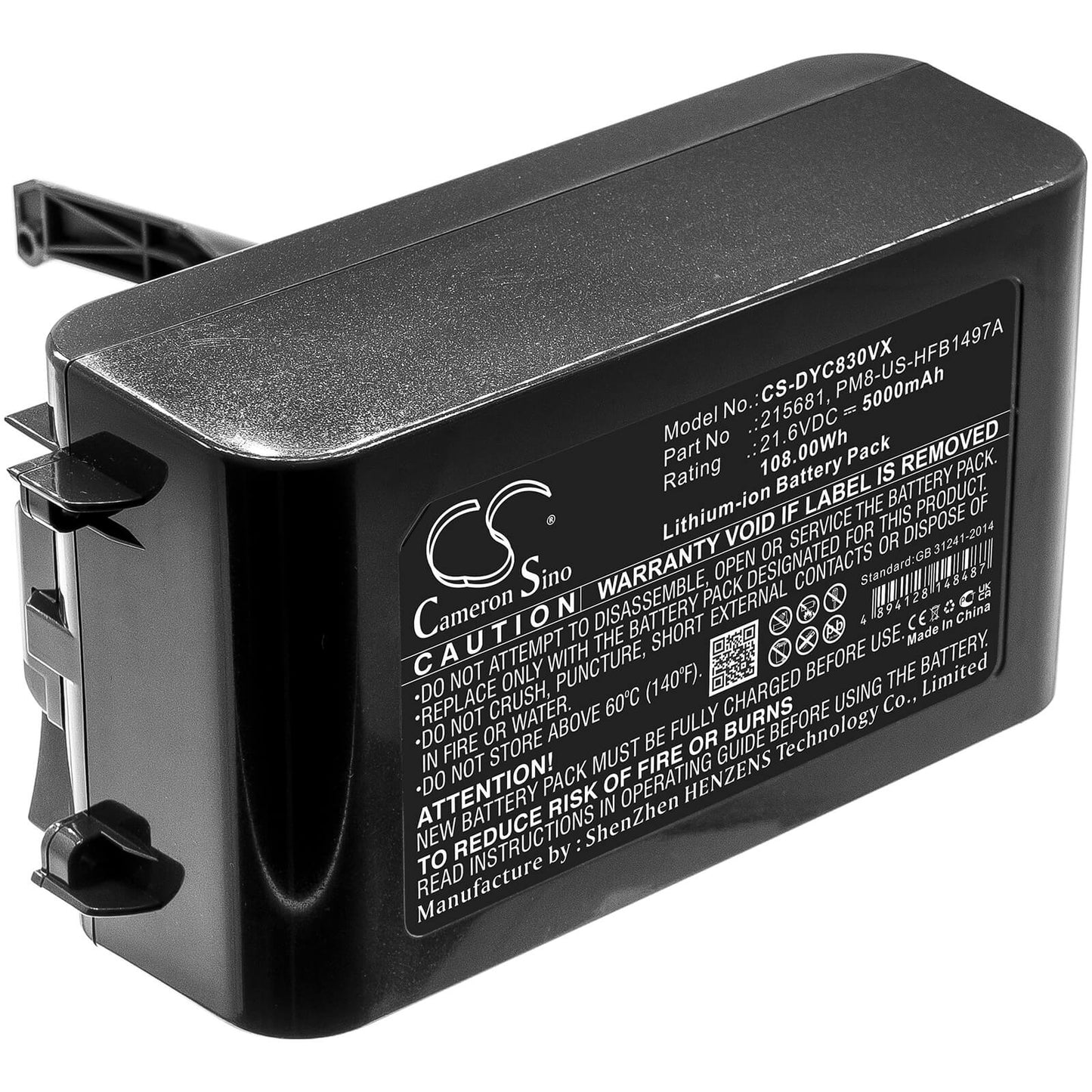 21.6V, 5000mAh, Li-ion Battery fits Dyson, Sv10, V8, 108Wh