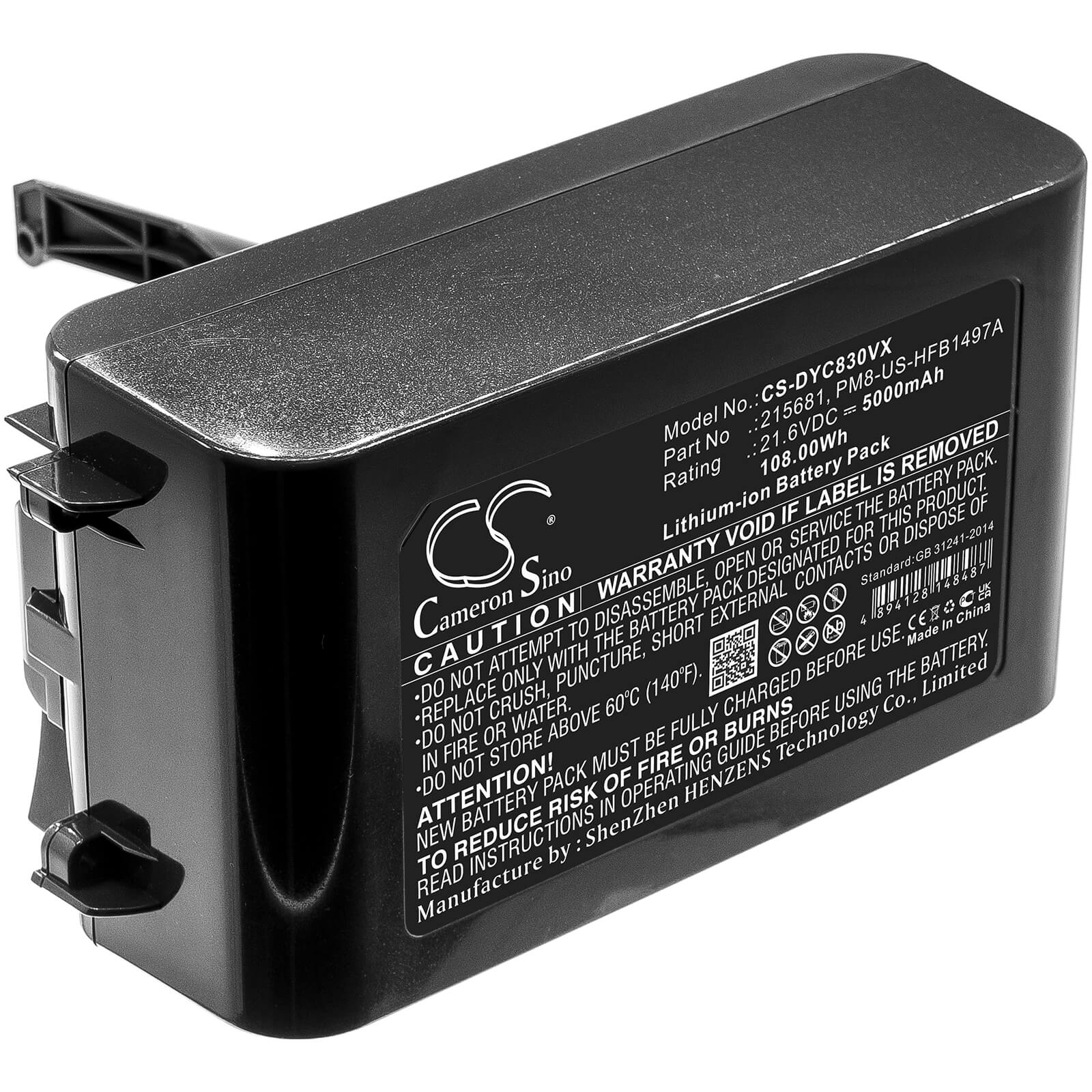 21.6V, 5000mAh, Li-ion Battery fits Dyson, Sv10, V8, 108Wh