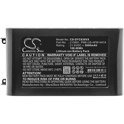 21.6V, 5000mAh, Li-ion Battery fits Dyson, Sv10, V8, 108Wh