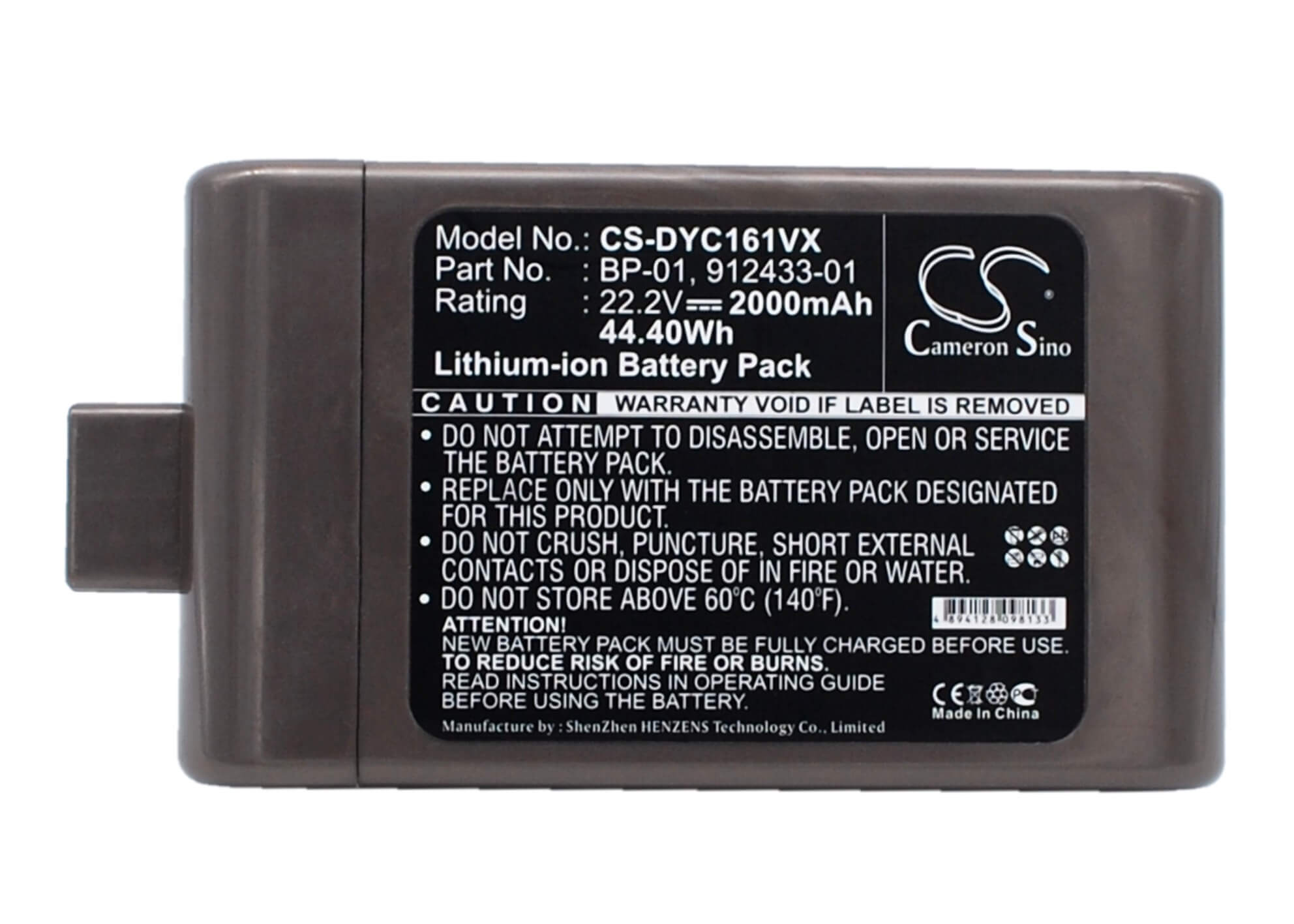 22.2V, 2000mAh, Li-ion Battery fits Dyson, D12 Cordless Vacuum, Dc16, 44.4Wh