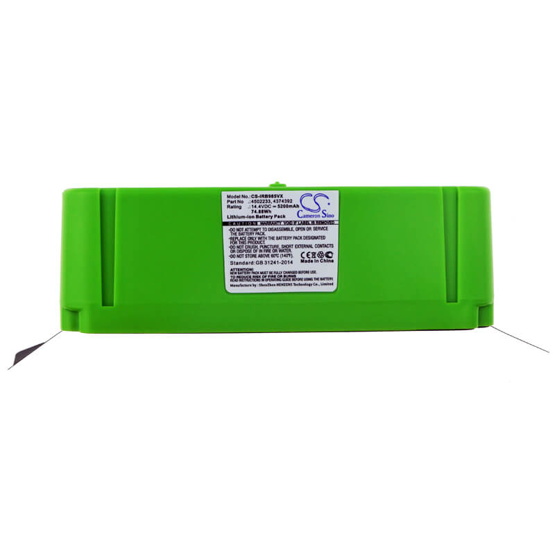 14.4V, 5200mAh, Li-ion Battery fits Irobot, Roomba 614, Roomba 615, 74.88Wh