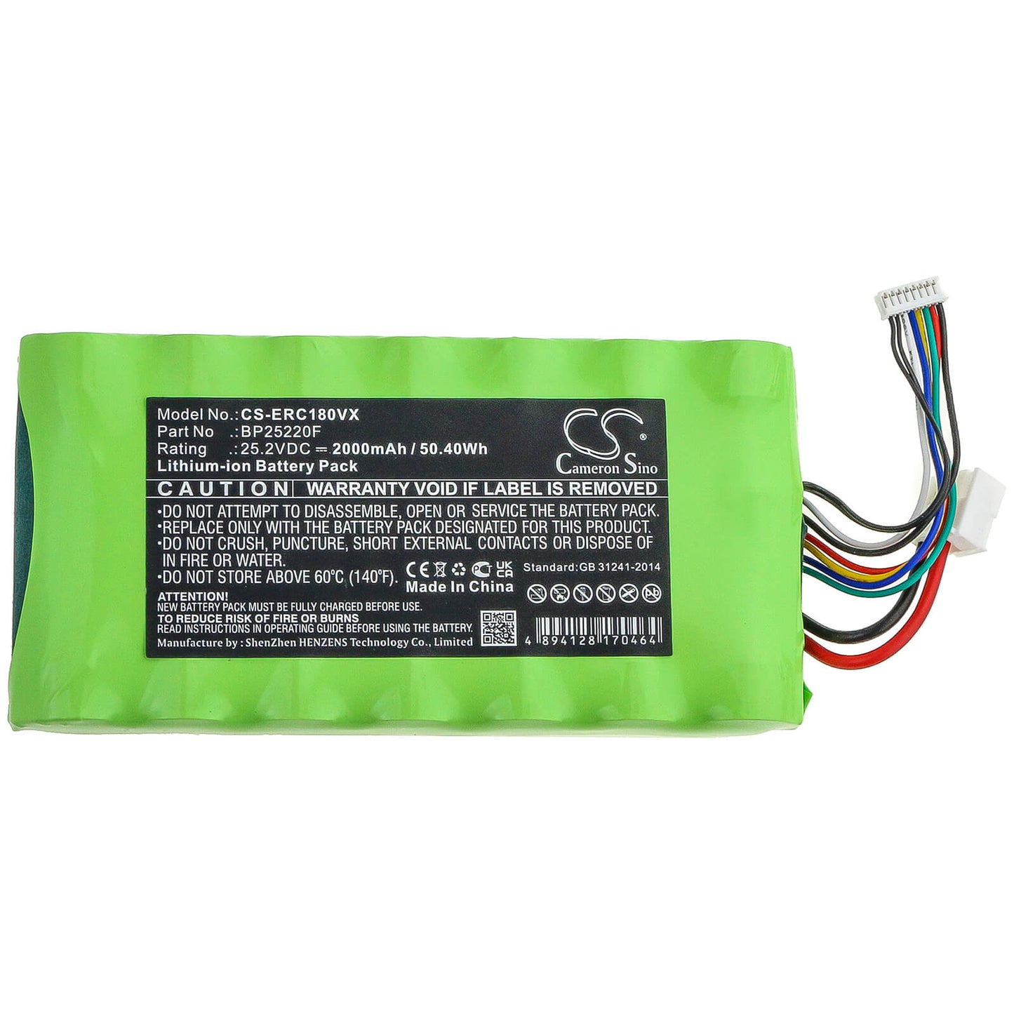 25.2V, 2000mAh, Li-ion Battery fits Eureka, Nec180 Pro, 50.4Wh