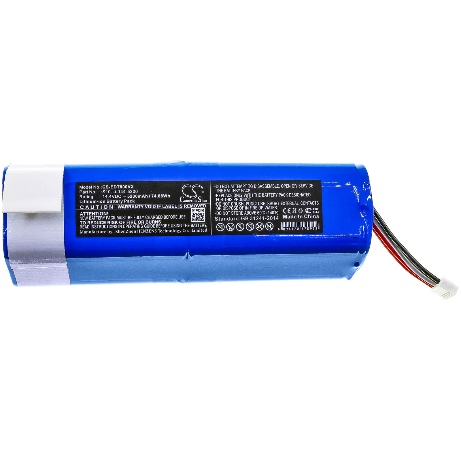 14.4V, 5200mAh, Li-ion Battery fits Ecovacs, Dbx11-11/21, Deebot T8, 74.88Wh