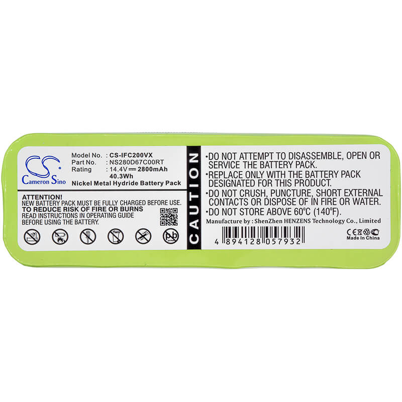 14.4V, 2800mAh, Ni-MH Battery fits Infinuvo, Cleanmate 365, Cleanmate 365 Qq1, 40.32Wh