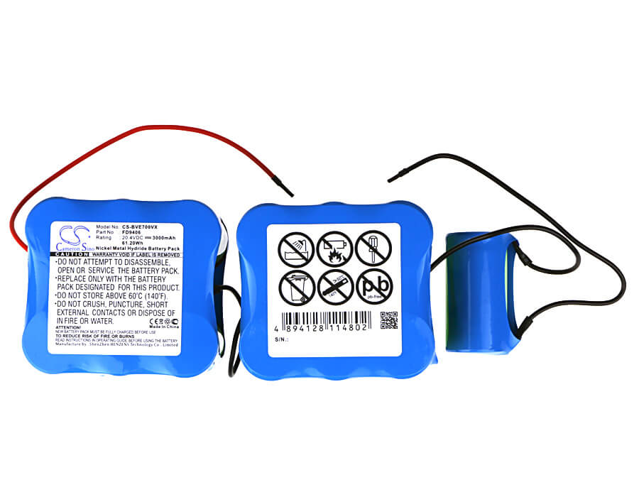 20.4V, 3000mAh, Ni-MH Battery fits Bosch, Bbhmove7, Bbhmove7/04, 61.2Wh