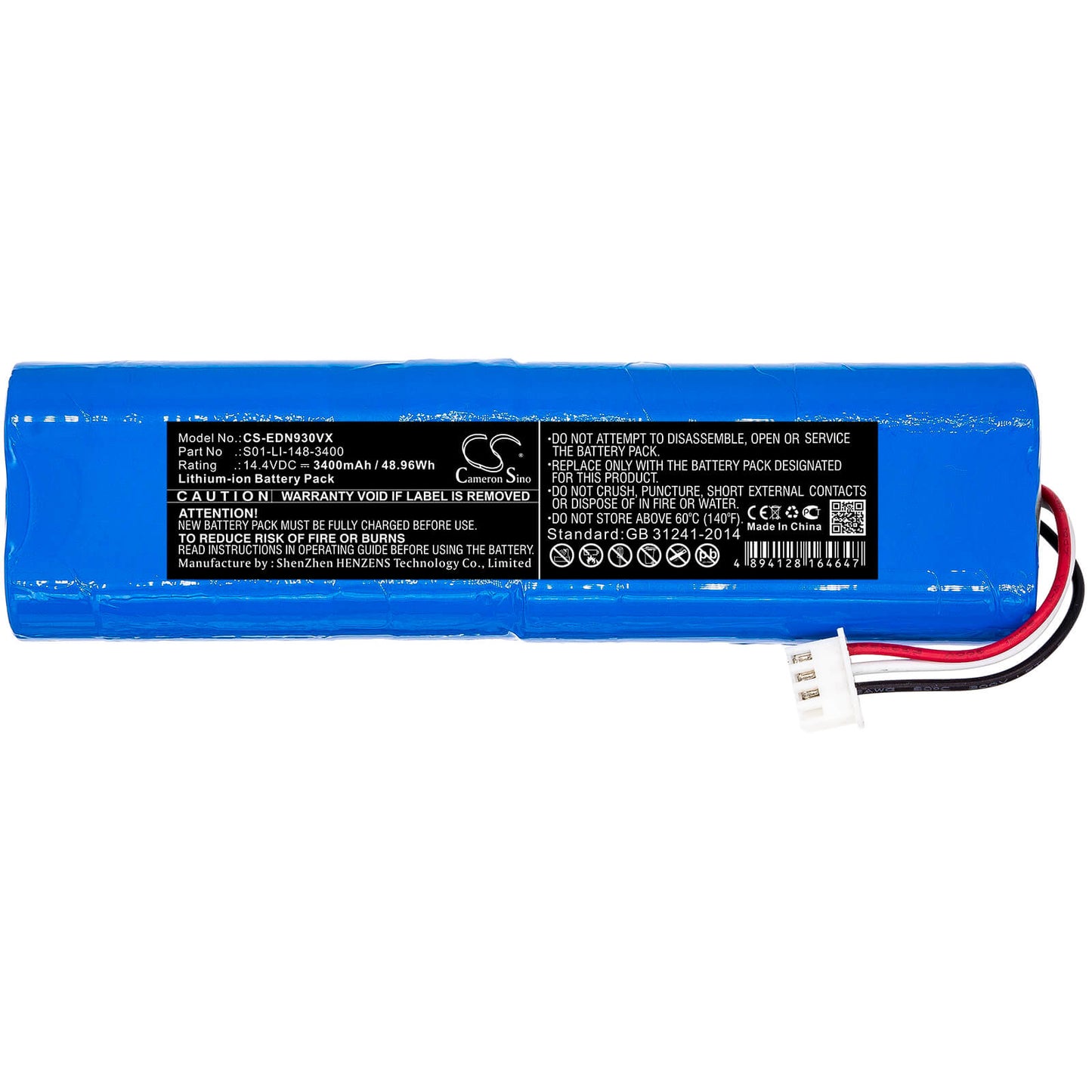 14.4V, 3400mAh, Li-ion Battery fits Ecovacs, Deebot Ozmo 900, Deebot Ozmo 901, 48.96Wh