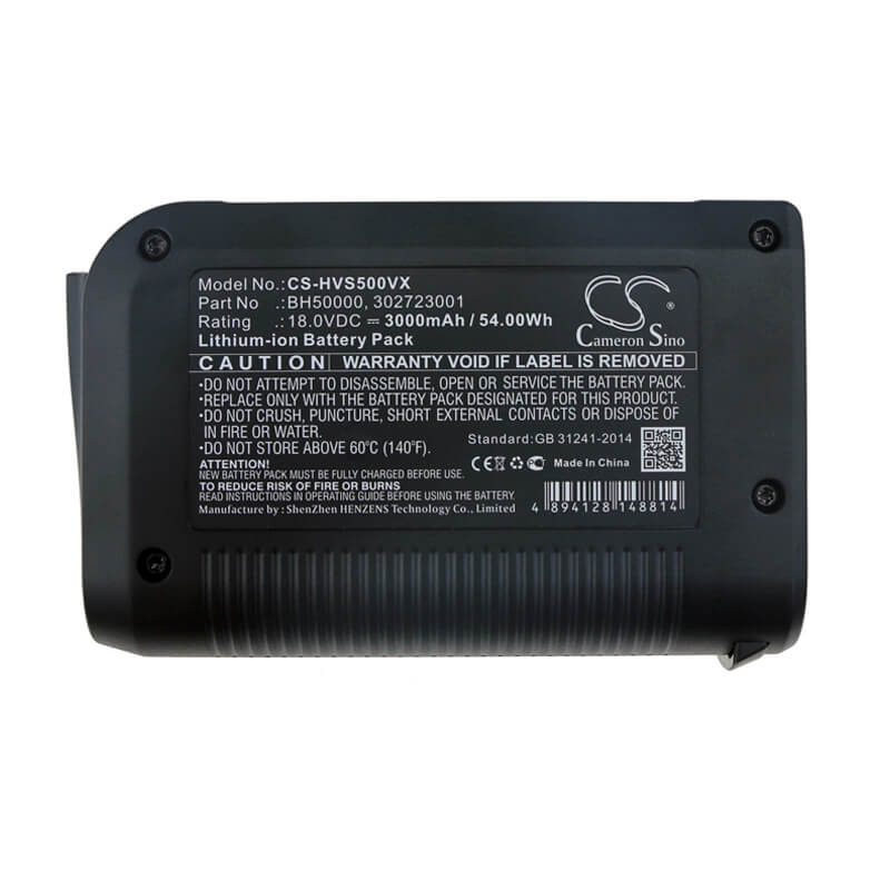 18.0V, 3000mAh, Li-ion Battery fits Hoover, Bh50010 Platinum Collection Co, Bh50015 Platinum Collection Li, 54Wh