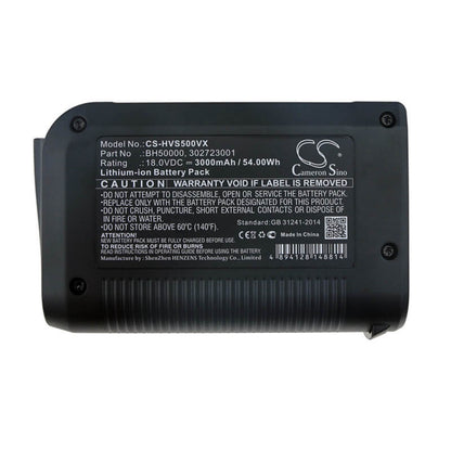 18.0V, 3000mAh, Li-ion Battery fits Hoover, Bh50010 Platinum Collection Co, Bh50015 Platinum Collection Li, 54Wh