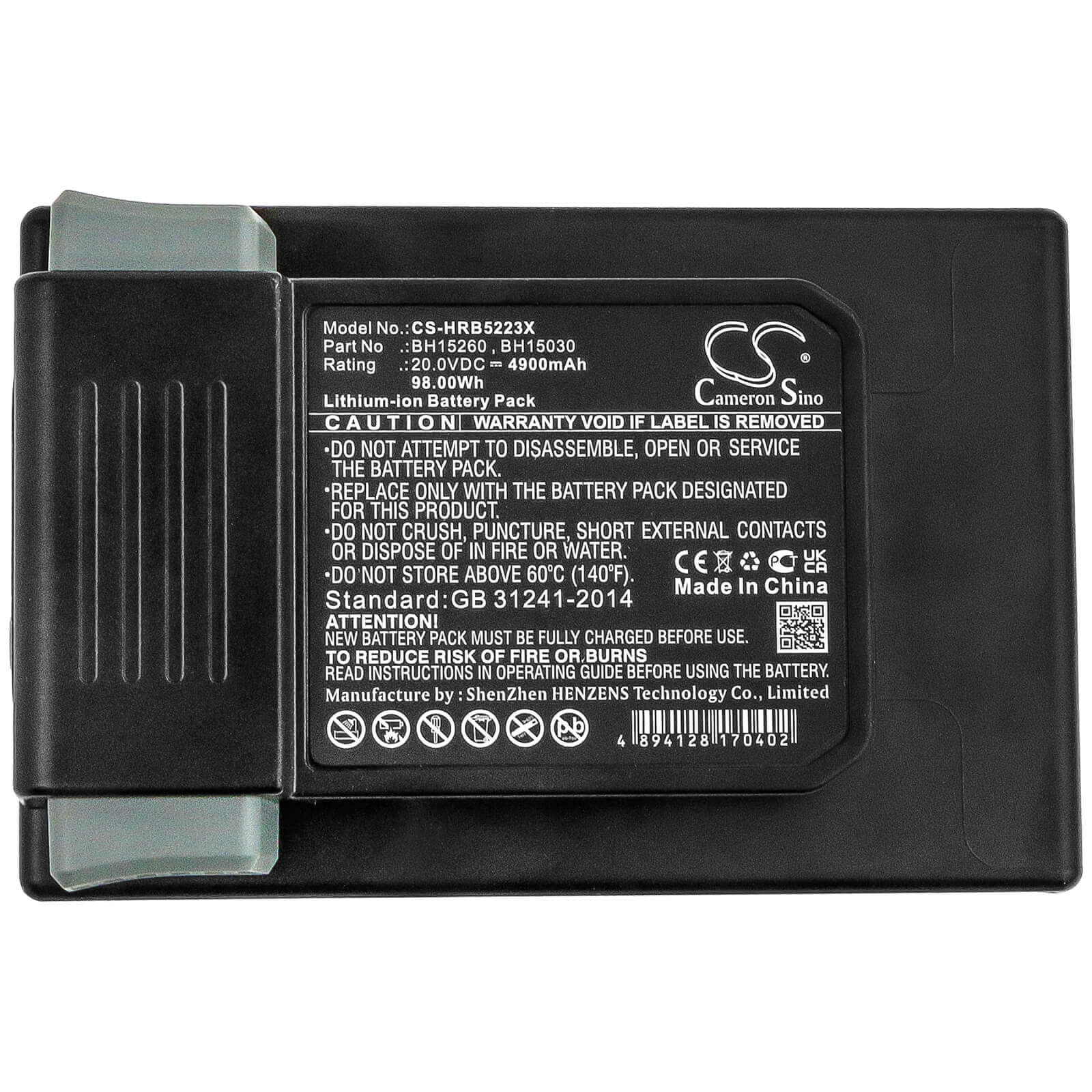 20.0V, 4900mAh, Li-ion Battery fits Vax, Onepwr Spotlessgo Cordless, 98Wh