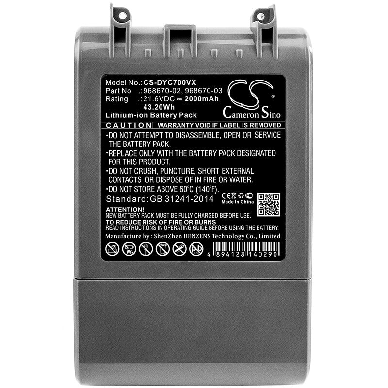 21.6V, 2000mAh, Li-ion Battery fits Dyson, Sv11, V7, 43.2Wh