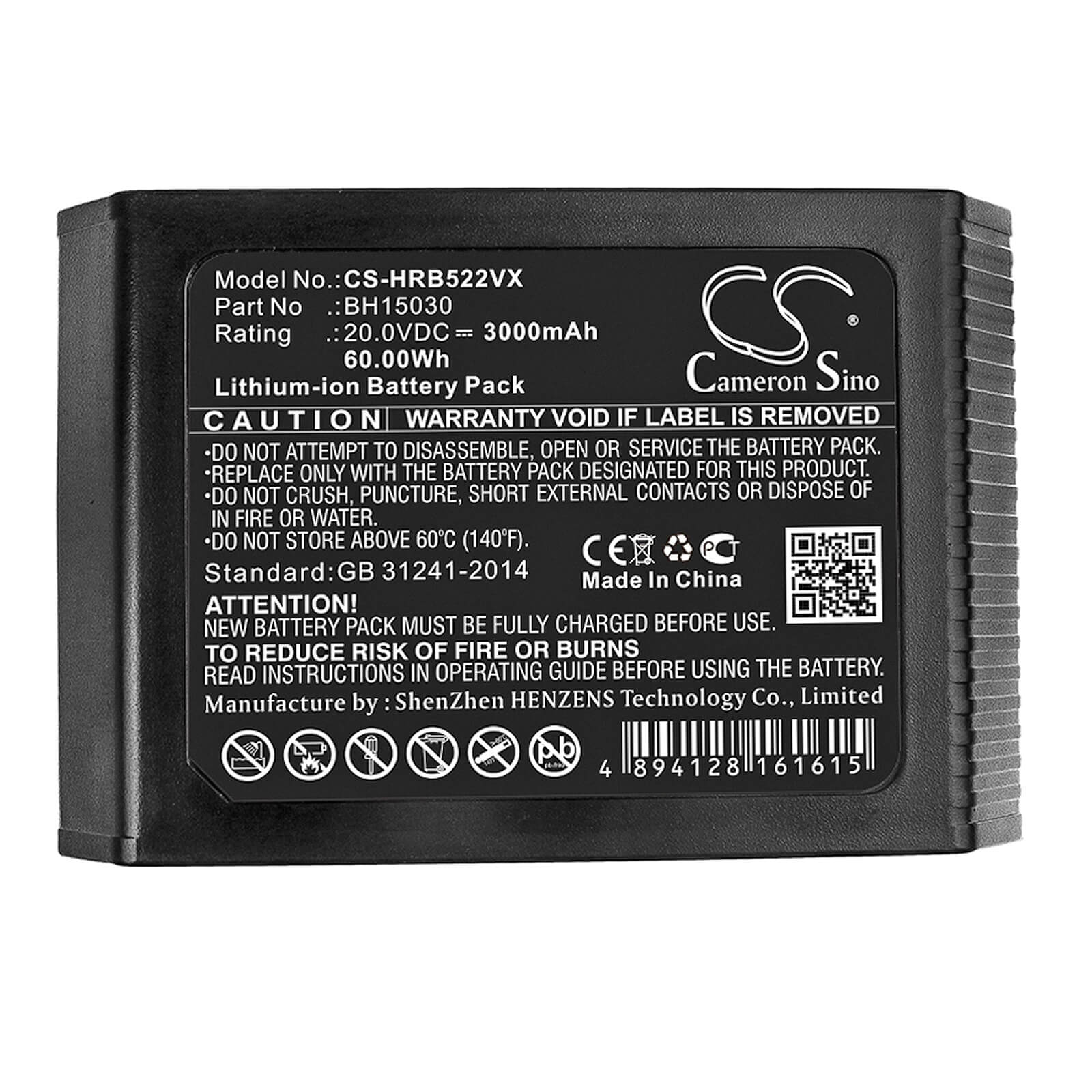 20.0V, 3000mAh, Li-ion Battery fits Hoover, B07q3shzl3, B07q6zhx5r, 60Wh