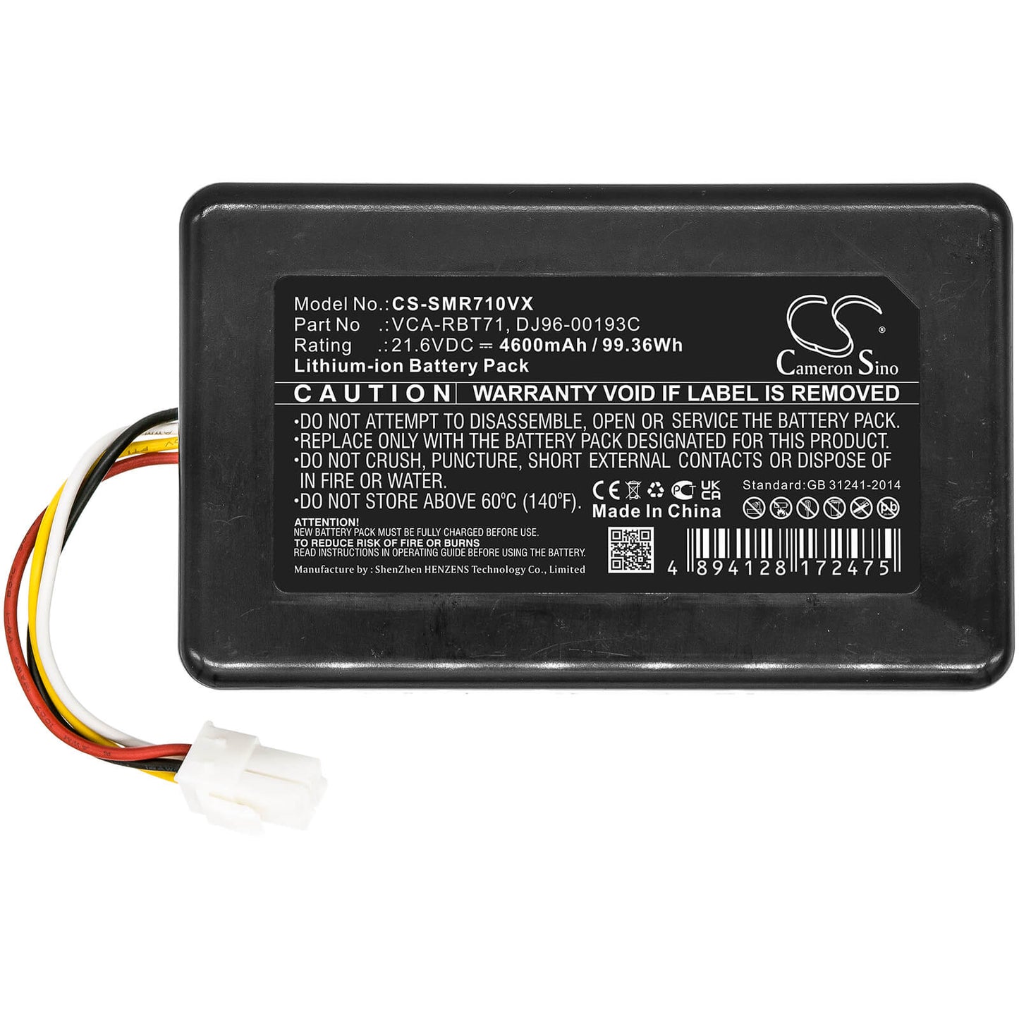 21.6V, 4600mAh, Li-ion Battery fits Samsung, Powerbot R7040, Sr10m701puw, 99.36Wh