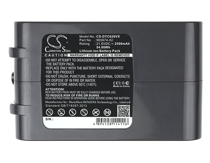 21.6V, 2500mAh, Li-ion Battery fits Dyson, Absolute, Dc58, 54Wh