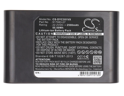 22.2V, 2500mAh, Li-ion Battery fits Dyson, Dc30, Dc31, 55.5Wh