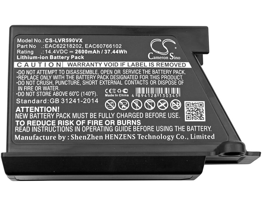 14.4V, 2600mAh, Li-ion Battery fits Lg, Hombot R66803vmnp, Hombot Vcarpetx, 37.44Wh