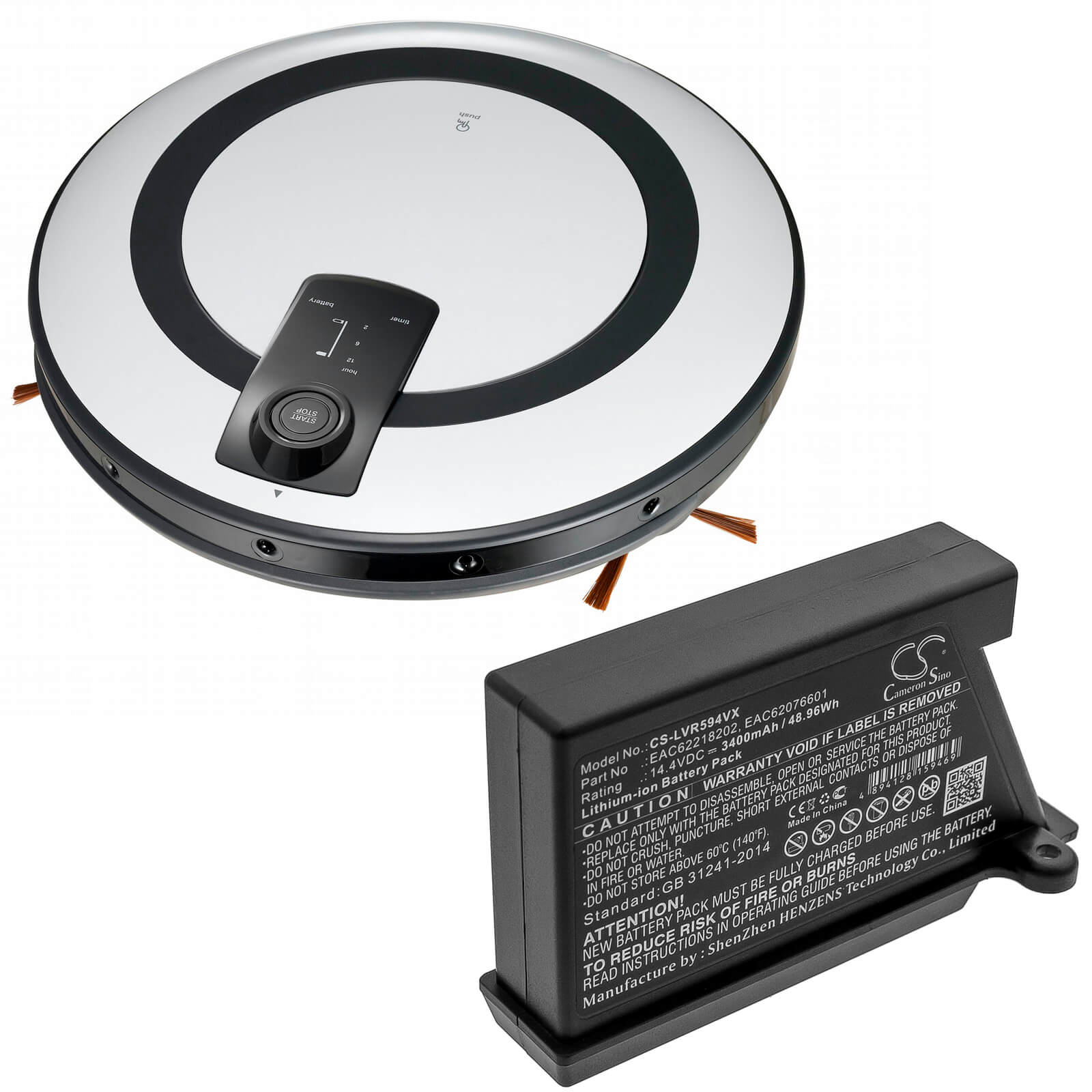 14.4V, 3400mAh, Li-ion Battery fits Lg, Hombot R66803vmnp, Hombot Vcarpetx, 48.96Wh