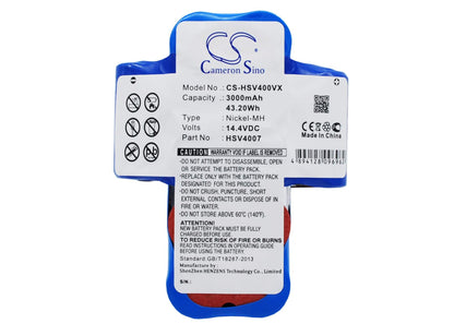 14.4V, 3000mAh, Ni-MH Battery fits Hoover, Hsv40, Hsv4007, 43.2Wh