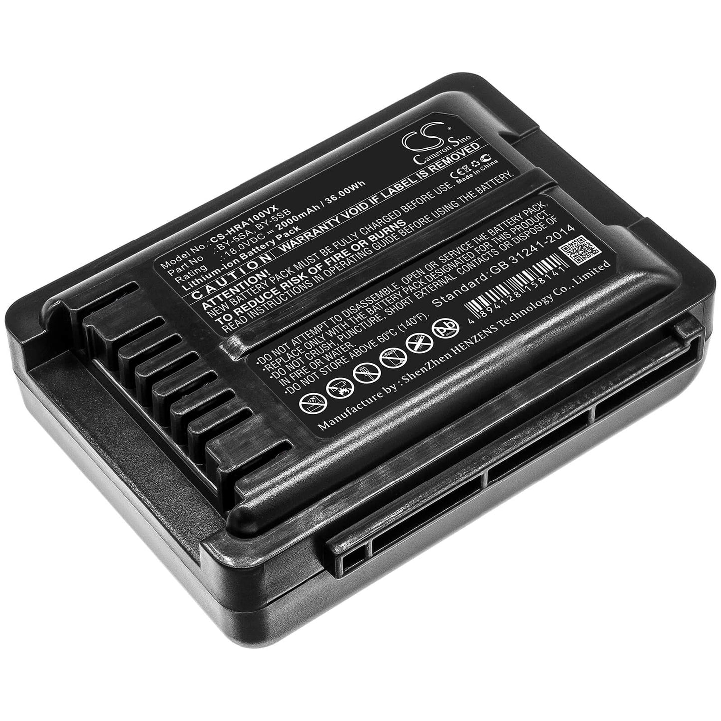 18.0V, 2000mAh, Li-ion Battery fits Sharp, Ec-a1r, Ec-a1r-p, 36Wh