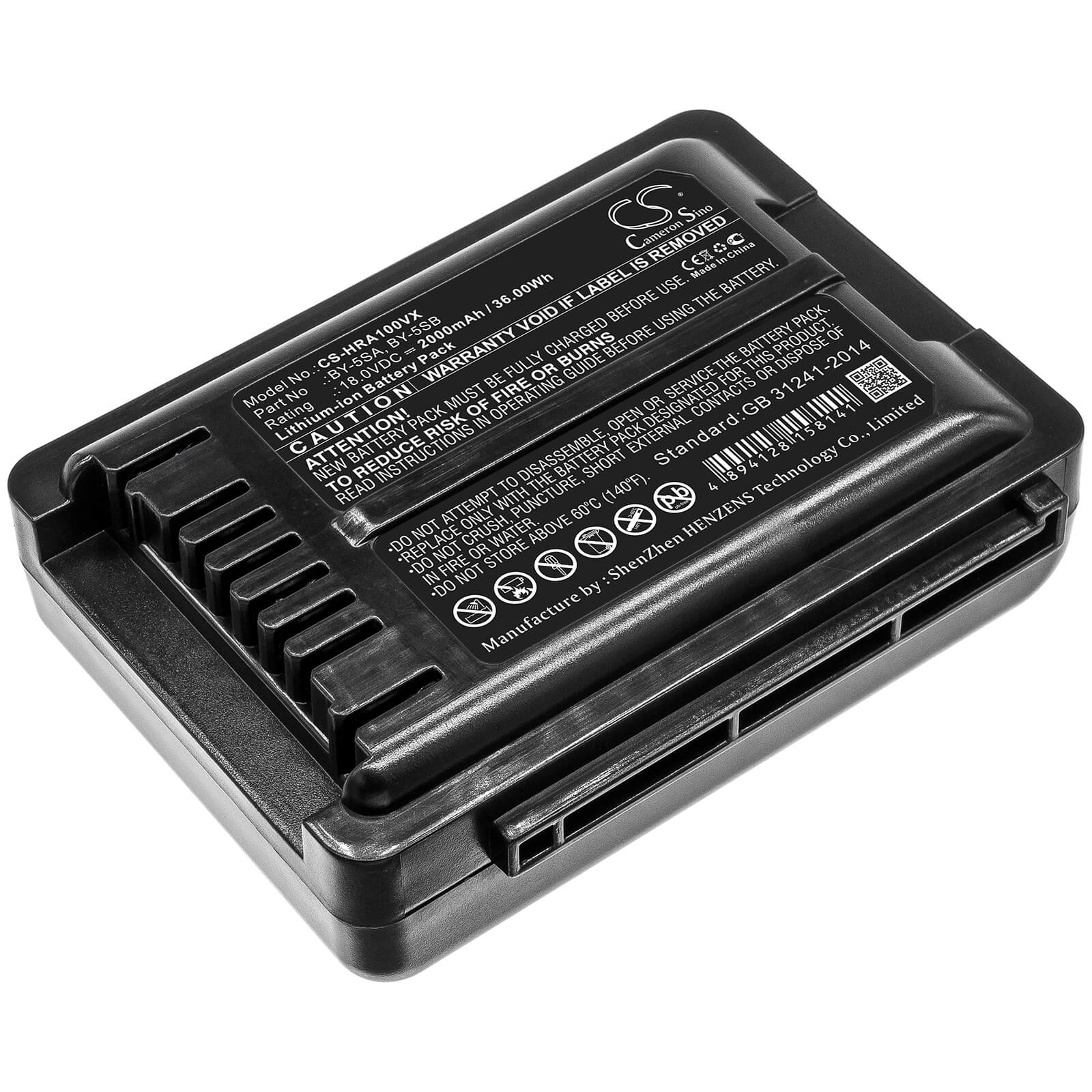 18.0V, 2000mAh, Li-ion Battery fits Sharp, Ec-a1r, Ec-a1r-p, 36Wh