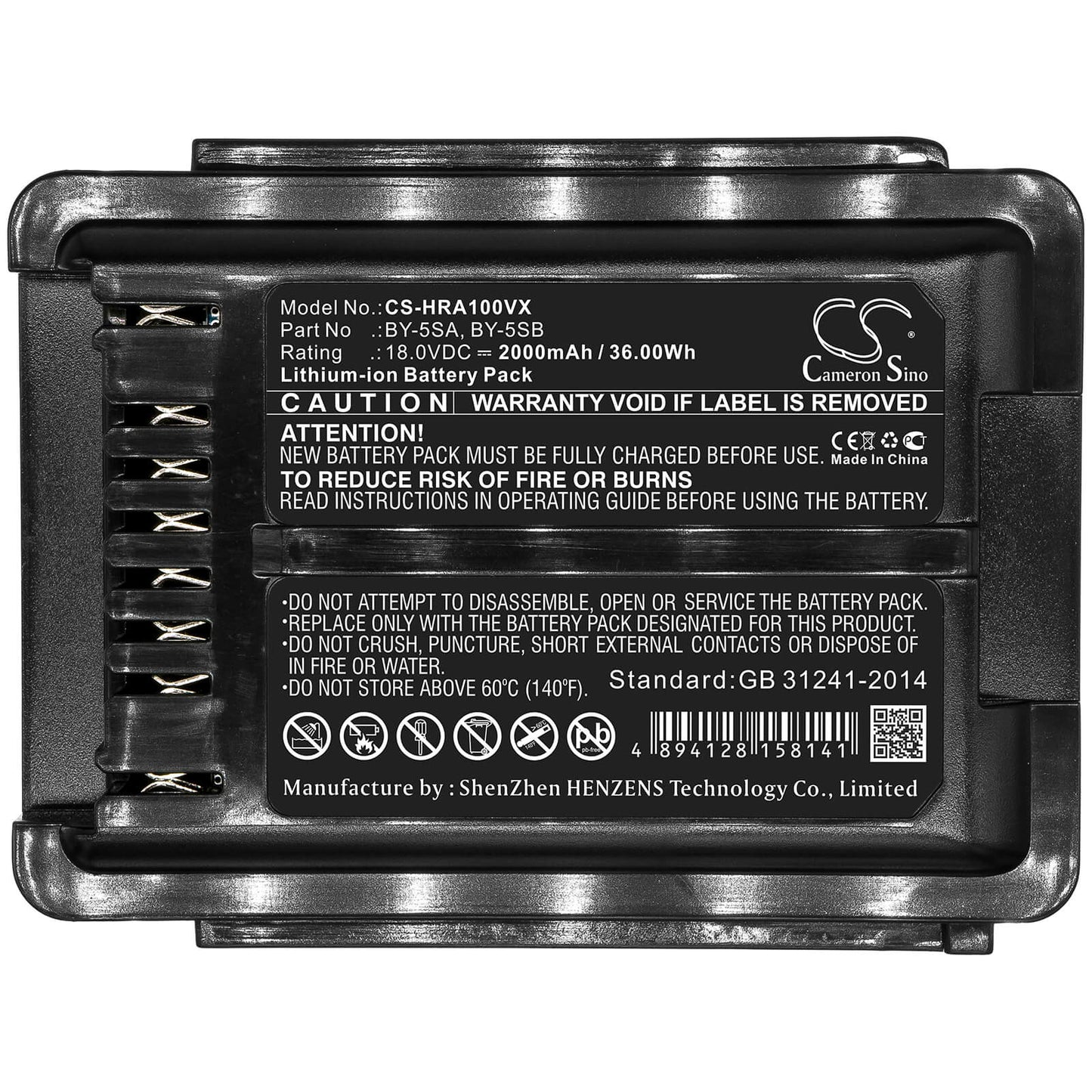 18.0V, 2000mAh, Li-ion Battery fits Sharp, Ec-a1r, Ec-a1r-p, 36Wh