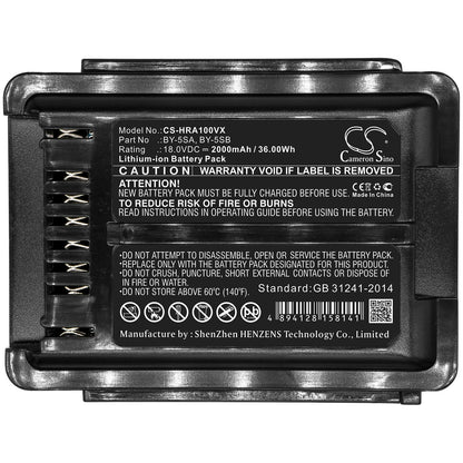 18.0V, 2000mAh, Li-ion Battery fits Sharp, Ec-a1r, Ec-a1r-p, 36Wh