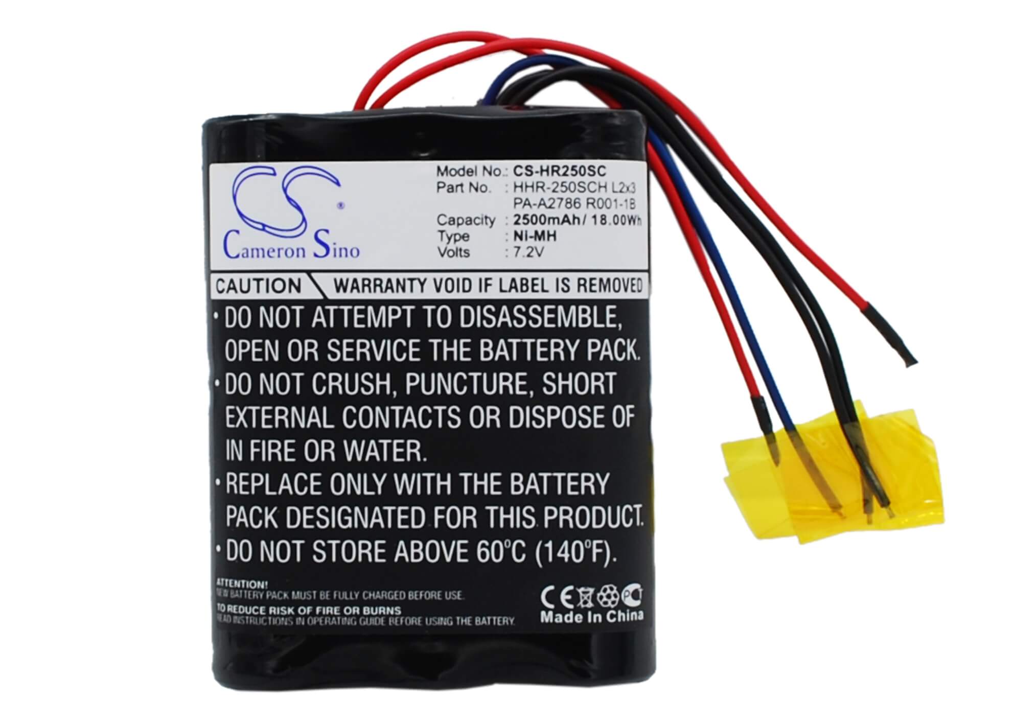 CS-HR250SC, Vehicle 7.2V, 2500mAh, Ni-MH Battery fits Panasonic, Hhr-250sch L2x3, Pa-a2786 R001-1b, 18Wh